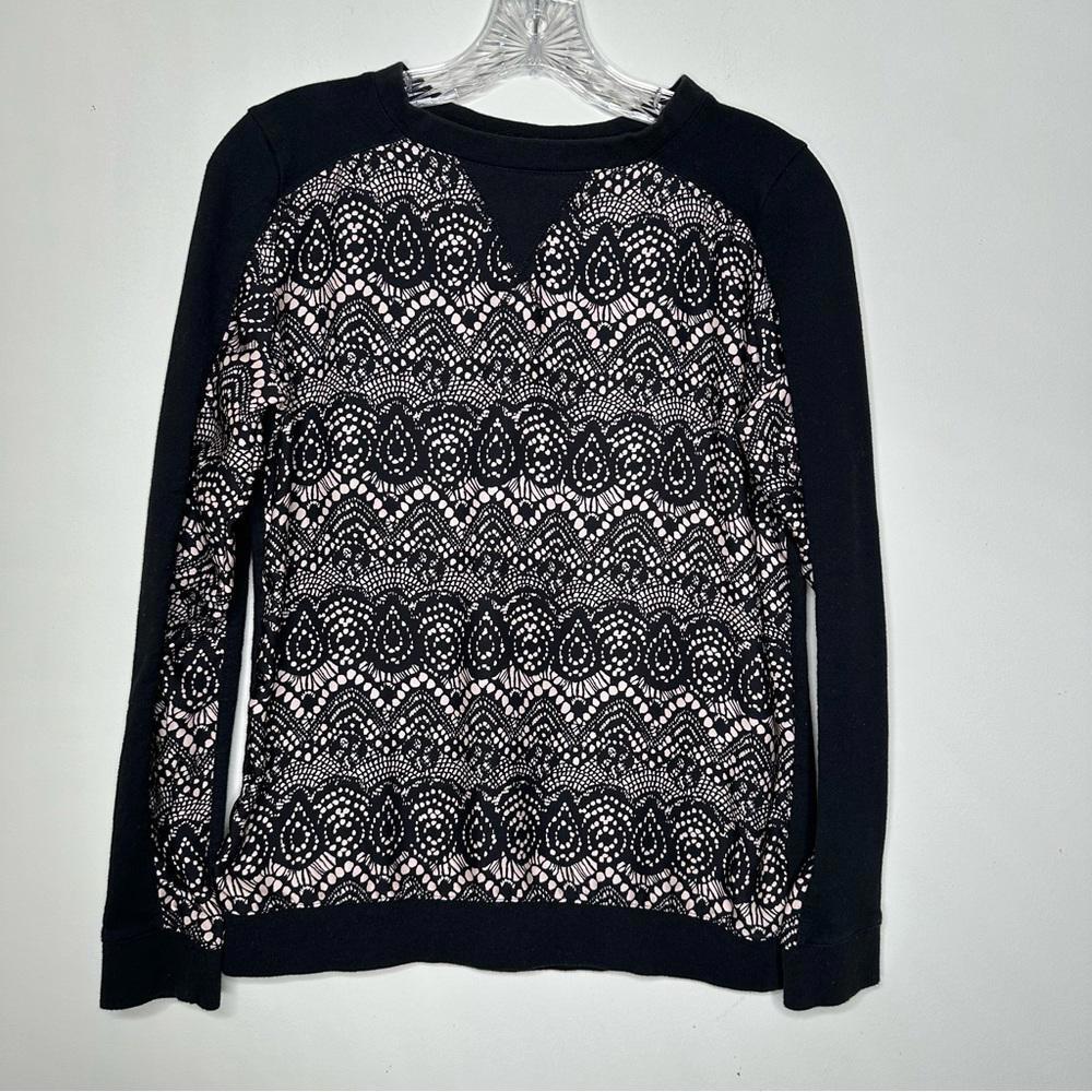 Mossimo Stylish Black and Tan Lace Patterned Sweater Small